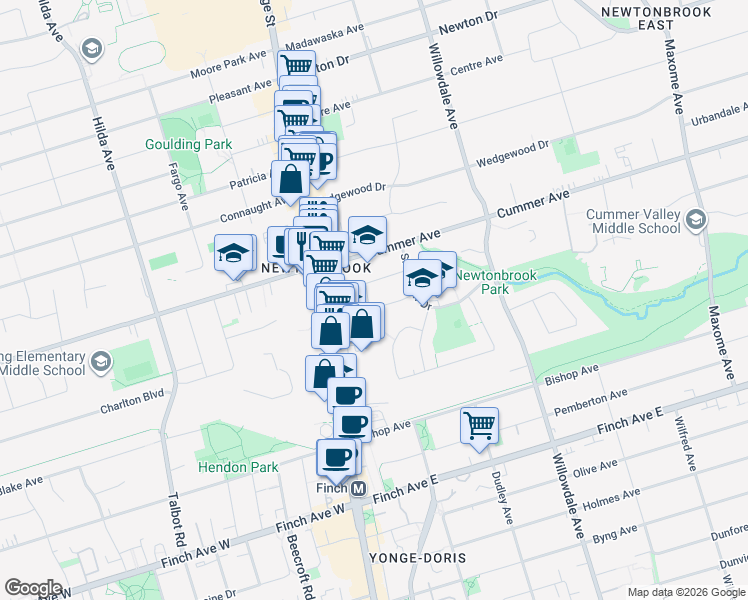 map of restaurants, bars, coffee shops, grocery stores, and more near in Toronto