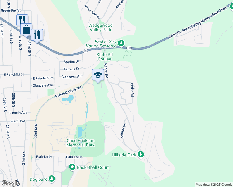 map of restaurants, bars, coffee shops, grocery stores, and more near N1779 Birchview Road in La Crosse