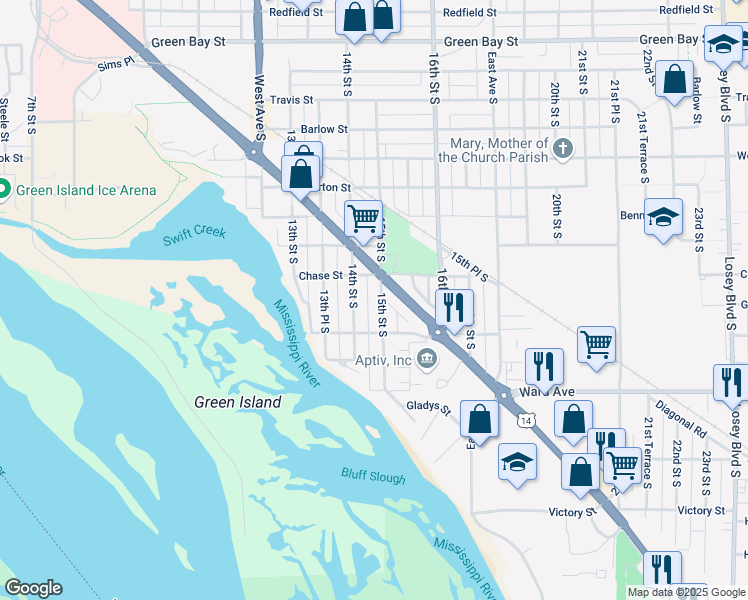 map of restaurants, bars, coffee shops, grocery stores, and more near 2800 South Avenue in La Crosse