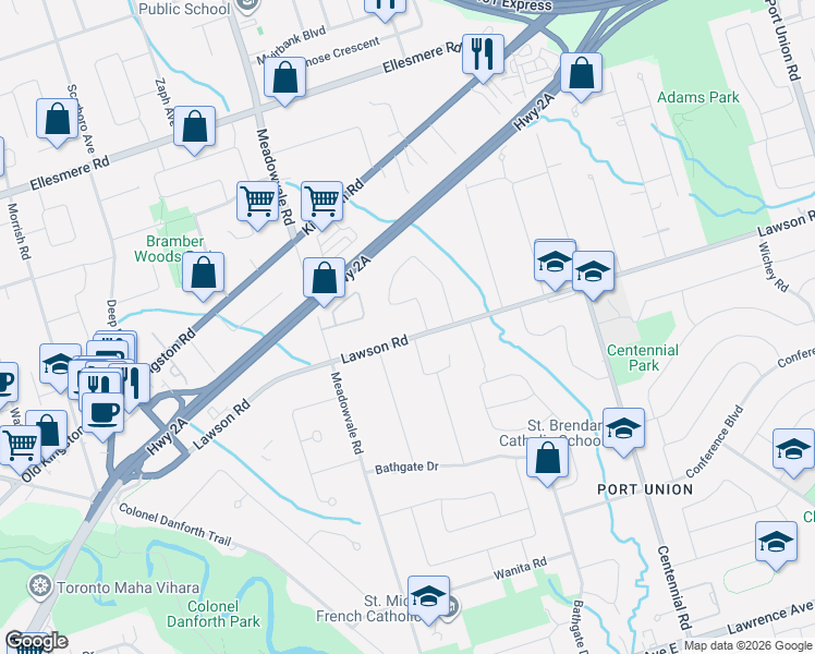 map of restaurants, bars, coffee shops, grocery stores, and more near 24 Satchell Boulevard in Toronto