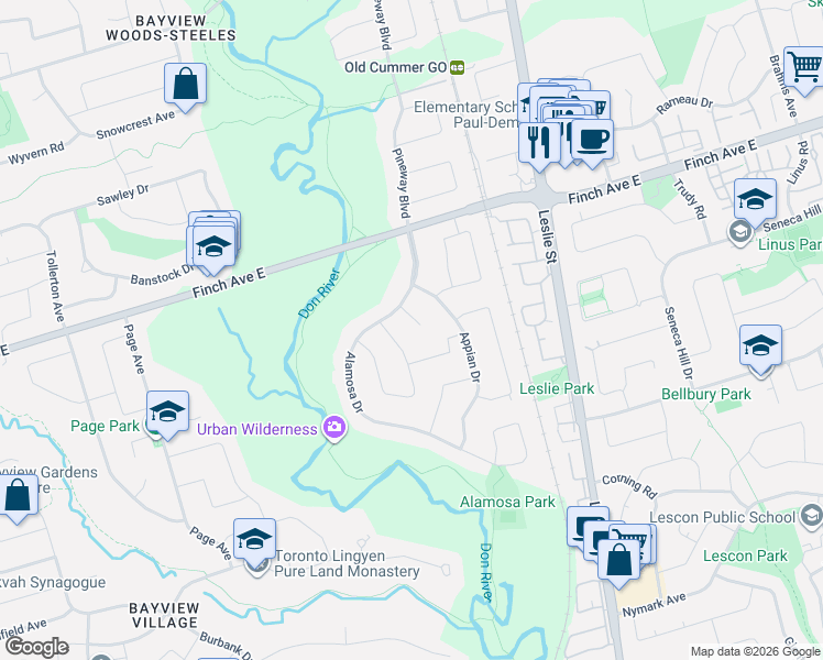map of restaurants, bars, coffee shops, grocery stores, and more near in Toronto
