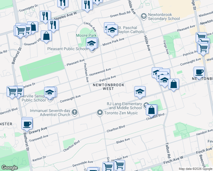 map of restaurants, bars, coffee shops, grocery stores, and more near 288 Connaught Avenue in Toronto