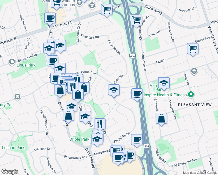 map of restaurants, bars, coffee shops, grocery stores, and more near in Toronto