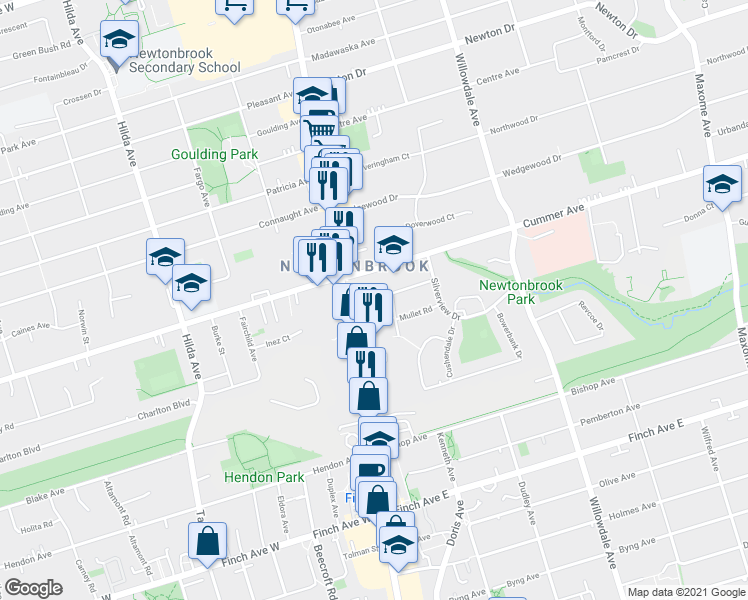 map of restaurants, bars, coffee shops, grocery stores, and more near 5859a Yonge Street in Toronto