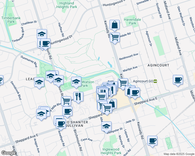 map of restaurants, bars, coffee shops, grocery stores, and more near in Toronto