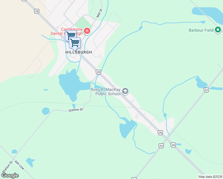 map of restaurants, bars, coffee shops, grocery stores, and more near 60 Main Street in Erin