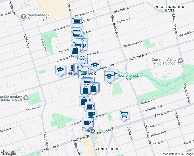 map of restaurants, bars, coffee shops, grocery stores, and more near 17 Averill Crescent in Toronto
