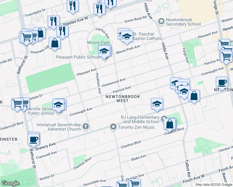map of restaurants, bars, coffee shops, grocery stores, and more near 288 Connaught Avenue in Toronto