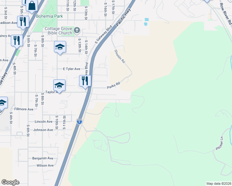 map of restaurants, bars, coffee shops, grocery stores, and more near 1750 East Taylor Avenue in Cottage Grove
