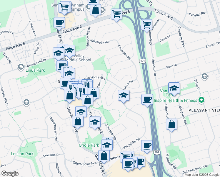 map of restaurants, bars, coffee shops, grocery stores, and more near 69 Houston Crescent in Toronto