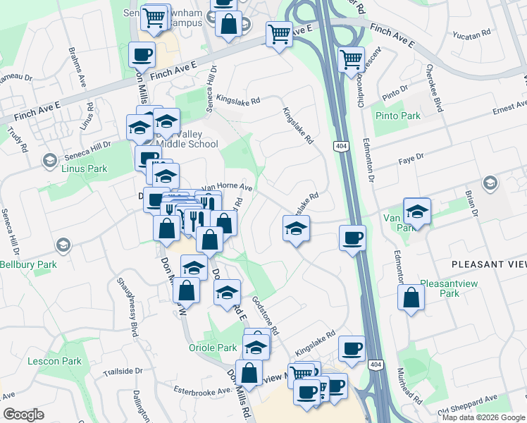map of restaurants, bars, coffee shops, grocery stores, and more near 69 Houston Crescent in Toronto