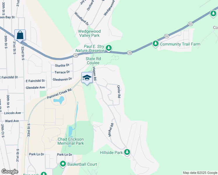 map of restaurants, bars, coffee shops, grocery stores, and more near N1779 Birchview Road in La Crosse
