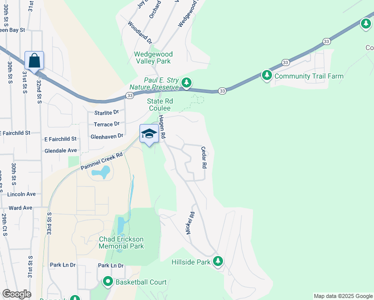 map of restaurants, bars, coffee shops, grocery stores, and more near N1779 Birchview Road in La Crosse