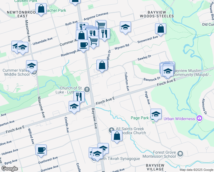 map of restaurants, bars, coffee shops, grocery stores, and more near 4 Gemini Road in Toronto