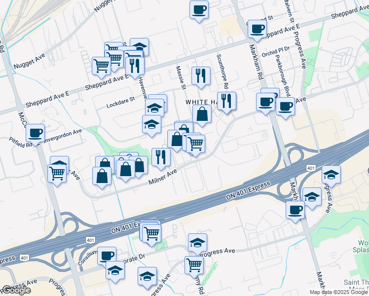 map of restaurants, bars, coffee shops, grocery stores, and more near in Toronto