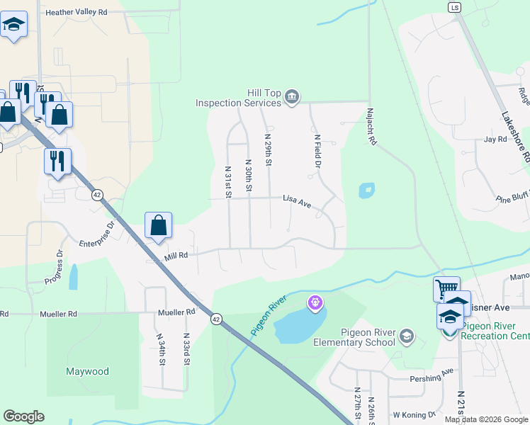 map of restaurants, bars, coffee shops, grocery stores, and more near 3901 North 30th Street in Sheboygan