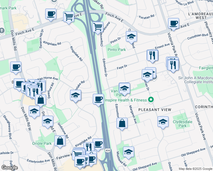 map of restaurants, bars, coffee shops, grocery stores, and more near 112 Edmonton Drive in Toronto
