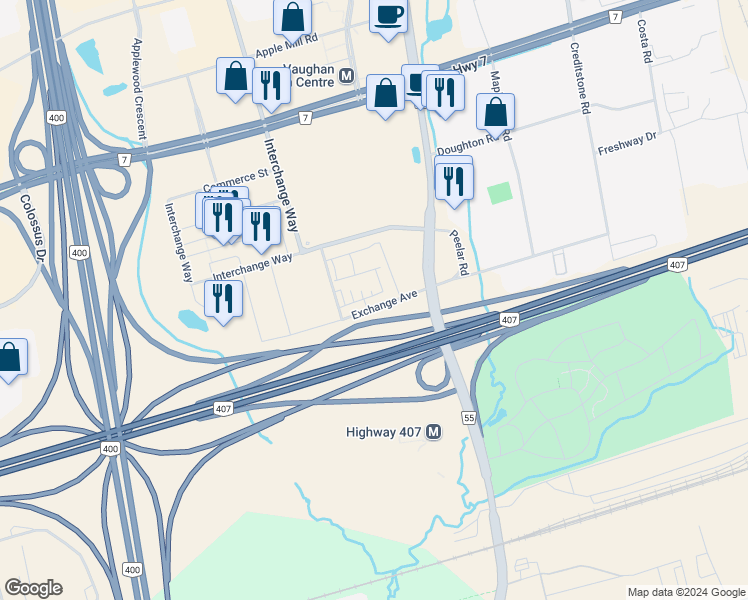 map of restaurants, bars, coffee shops, grocery stores, and more near in Vaughan