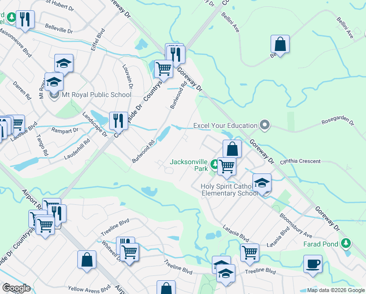 map of restaurants, bars, coffee shops, grocery stores, and more near in Brampton