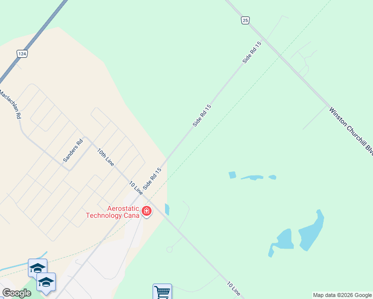 map of restaurants, bars, coffee shops, grocery stores, and more near 9727 Dundas Street East in Erin