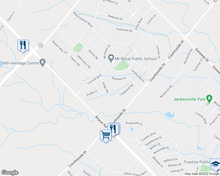 map of restaurants, bars, coffee shops, grocery stores, and more near 39 Cultivar Road in Brampton