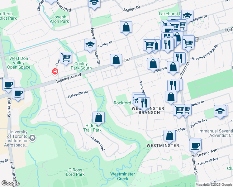 map of restaurants, bars, coffee shops, grocery stores, and more near in Toronto