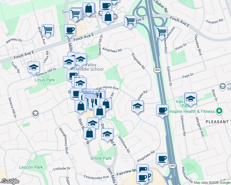 map of restaurants, bars, coffee shops, grocery stores, and more near in Toronto