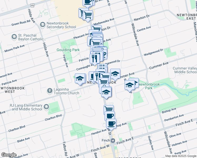 map of restaurants, bars, coffee shops, grocery stores, and more near in Toronto