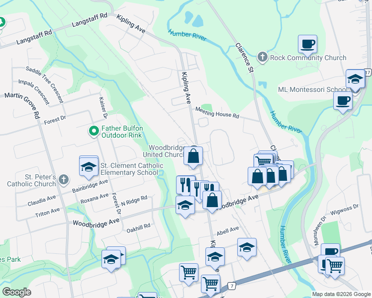 map of restaurants, bars, coffee shops, grocery stores, and more near 10 Porter Avenue West in Vaughan