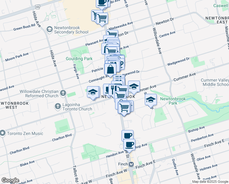 map of restaurants, bars, coffee shops, grocery stores, and more near in Toronto