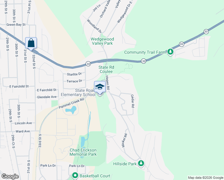 map of restaurants, bars, coffee shops, grocery stores, and more near N1836 Mesa Road in La Crosse
