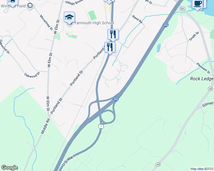 map of restaurants, bars, coffee shops, grocery stores, and more near 4 Jonesport Court in Yarmouth