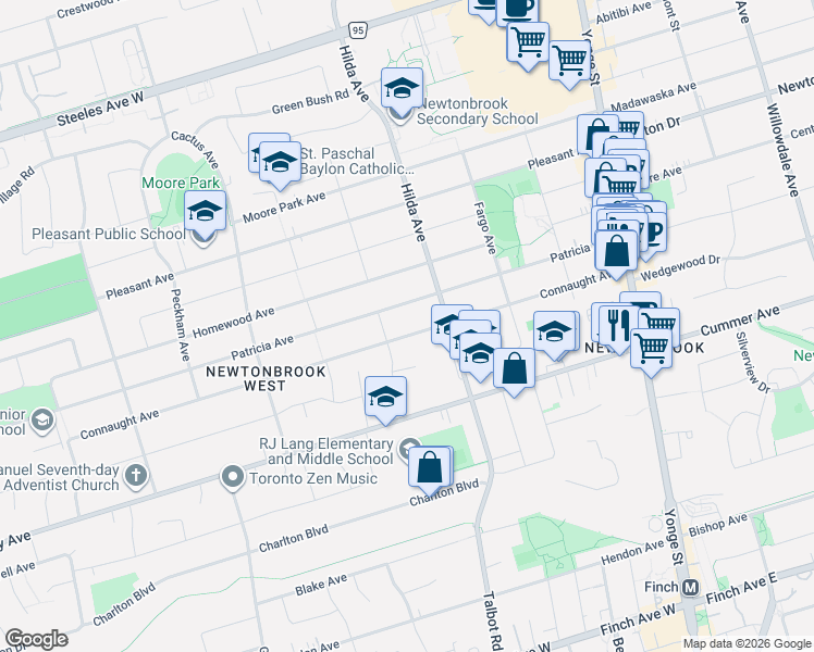 map of restaurants, bars, coffee shops, grocery stores, and more near in Toronto