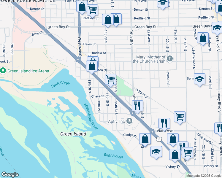 map of restaurants, bars, coffee shops, grocery stores, and more near 2254 15th Street South in La Crosse