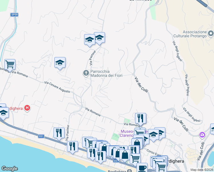 map of restaurants, bars, coffee shops, grocery stores, and more near 68-72 Via Coggiola in Bordighera