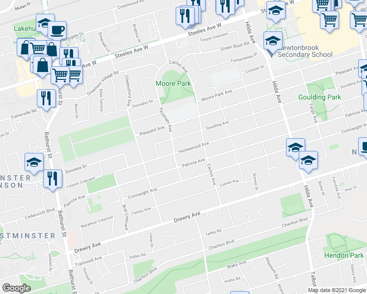 map of restaurants, bars, coffee shops, grocery stores, and more near 266 Homewood Avenue in Toronto