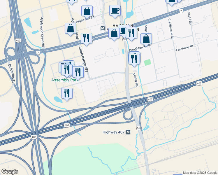 map of restaurants, bars, coffee shops, grocery stores, and more near 31 Almond Blossom Mews in Vaughan