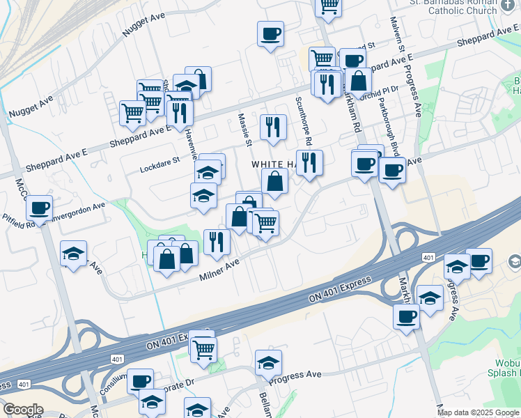 map of restaurants, bars, coffee shops, grocery stores, and more near in Toronto