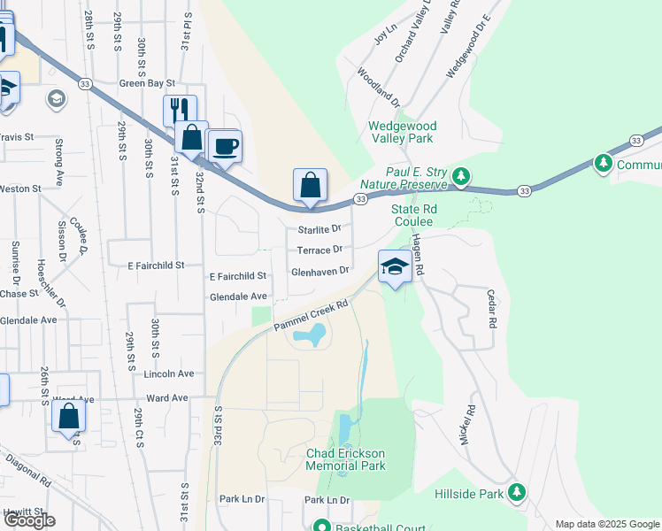 map of restaurants, bars, coffee shops, grocery stores, and more near 4061 Glenhaven Drive in La Crosse