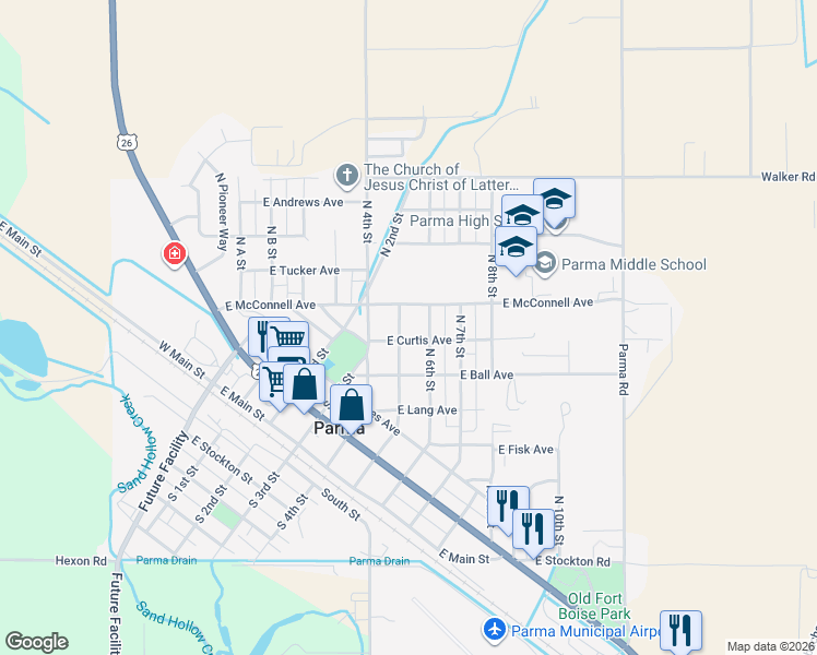 map of restaurants, bars, coffee shops, grocery stores, and more near 707 North 6th Street in Parma