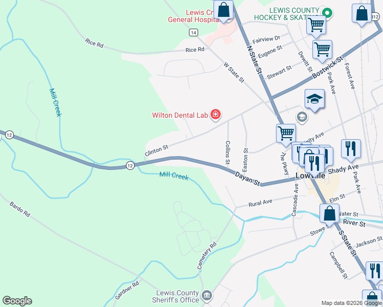 map of restaurants, bars, coffee shops, grocery stores, and more near 5259 Dayan St in Lowville