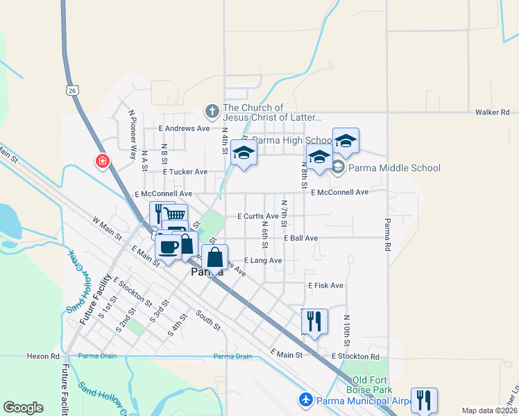map of restaurants, bars, coffee shops, grocery stores, and more near 707 North 6th Street in Parma