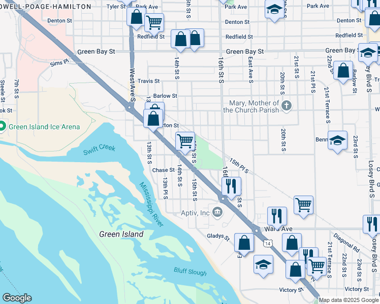 map of restaurants, bars, coffee shops, grocery stores, and more near 2254 15th Street South in La Crosse