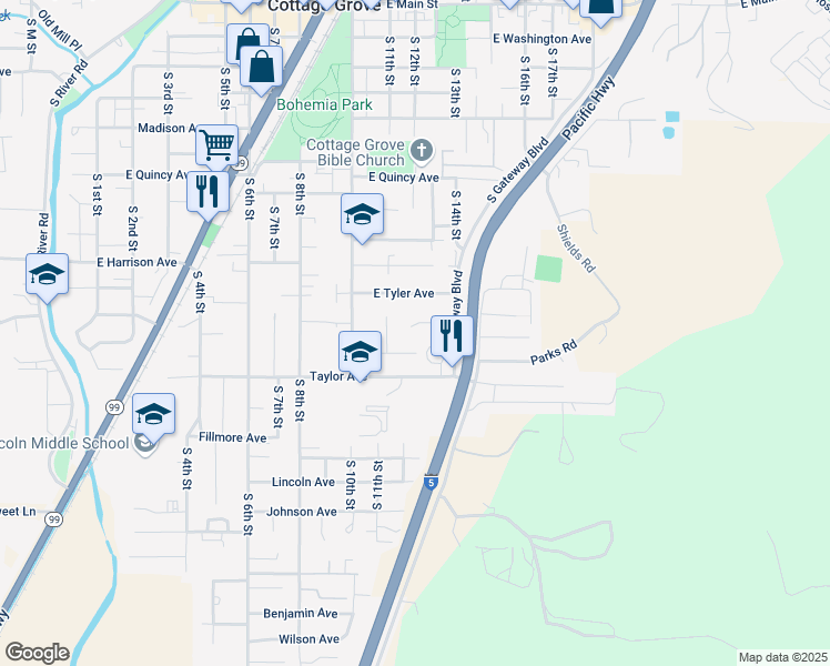 map of restaurants, bars, coffee shops, grocery stores, and more near 1147 East Dublin Lane in Cottage Grove