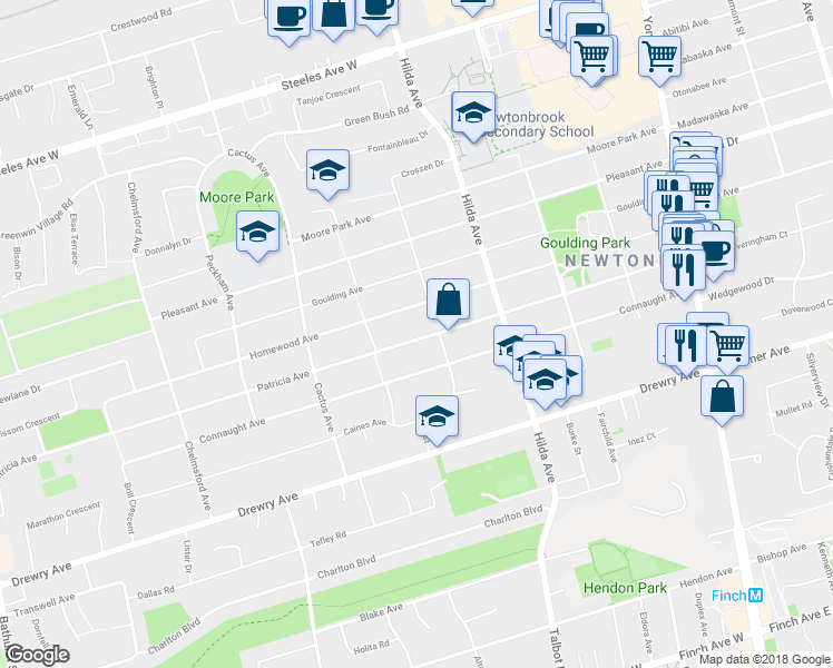 map of restaurants, bars, coffee shops, grocery stores, and more near 208 Patricia Avenue in Toronto