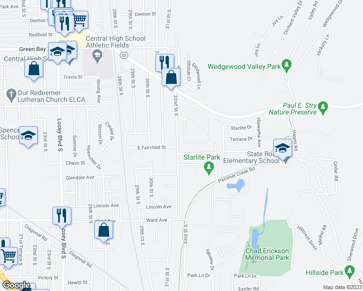 map of restaurants, bars, coffee shops, grocery stores, and more near 1090 Shorewood Dr in La Crosse