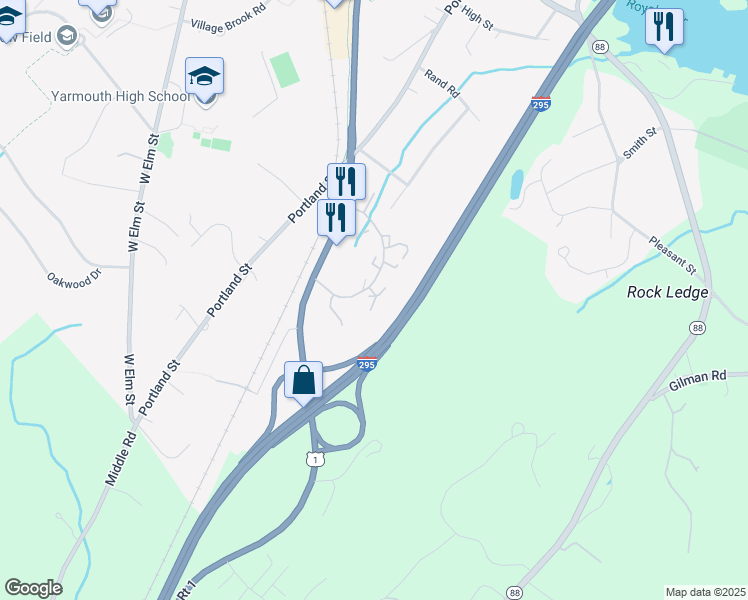 map of restaurants, bars, coffee shops, grocery stores, and more near 3 Newport Court in Yarmouth