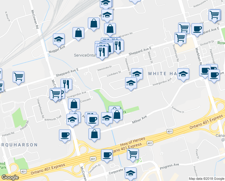 map of restaurants, bars, coffee shops, grocery stores, and more near 26 Kentish Crescent in Toronto