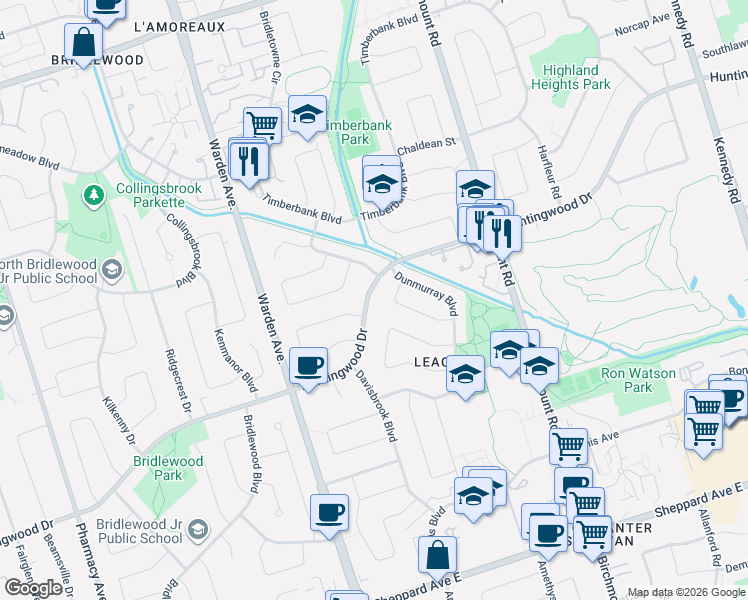 map of restaurants, bars, coffee shops, grocery stores, and more near in Toronto