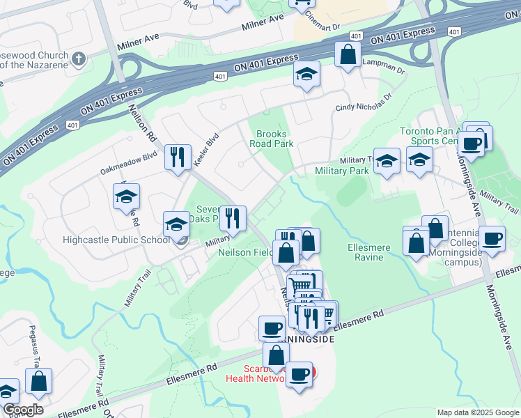 map of restaurants, bars, coffee shops, grocery stores, and more near in Toronto